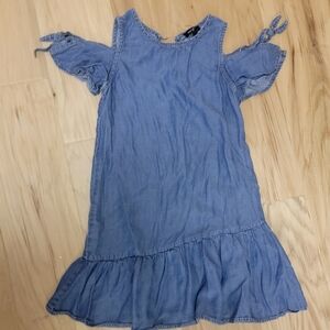 Girls chambray dress, cold shoulder